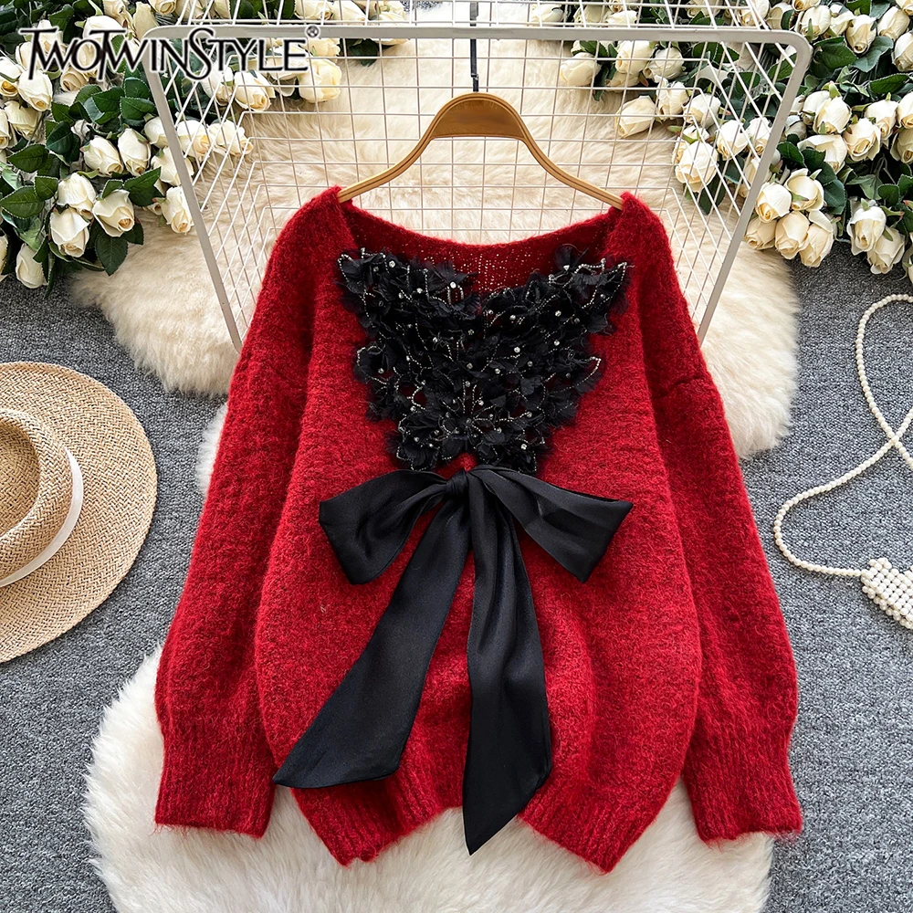 TWOTWINSTYLE Lazy Style Loose Solid Sweaters For Women Round Neck Long Sleeve Spliced Bowknot Casual Sweater Female KMY555373
TWOTWINSTYLE Lazy Style Loose Solid Sweaters For Women Round Neck Long Sleeve Spliced Bowknot Casual Sweater Female KMY555373