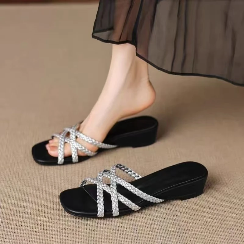 Women Woven Hollow Out Wedges One Word Slippers Summer New Soft sole Non Slip Fashionable Outdoor Beach Slippers Sandals
Women Woven Hollow Out Wedges One Word Slippers Summer New Soft sole Non Slip Fashionable Outdoor Beach Slippers Sandals