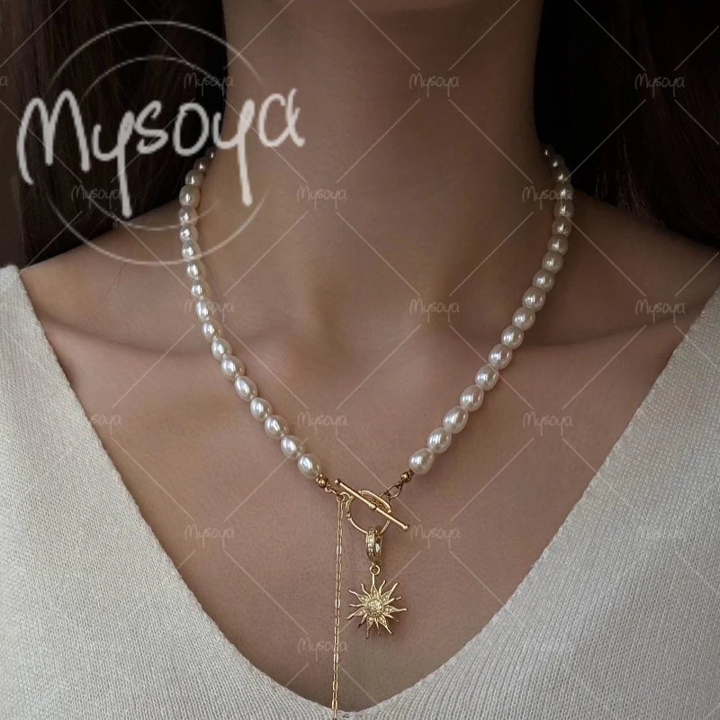 Ожерелье MYSOYA из пресноводного жемчуга 6-7 мм, белое, в форме рисового зерна, с подвеской-солнцем, для подарка на День рождения/Свадьбу/День матери/День отца A0824
Ожерелье MYSOYA из пресноводного жемчуга 6-7 мм, белое, в форме рисового зерна, с подвеской-солнцем, для подарка на День рождения/Свадьбу/День матери/День отца A0824