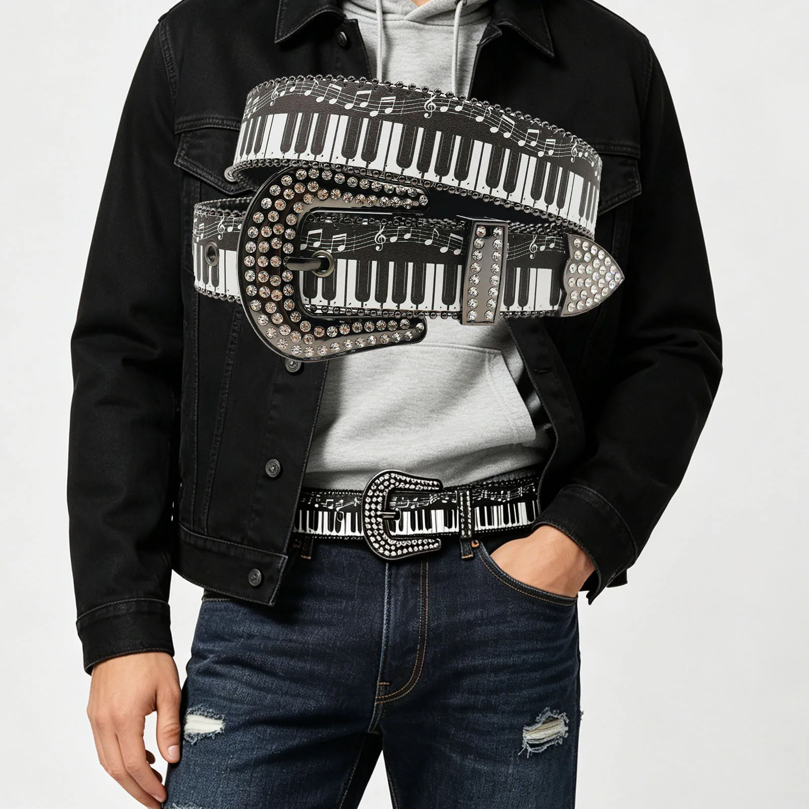 Rhinestone Western Buckle Piano Keyboard Print Leather Belt, Rainbow Musical Note Graphic Bling Waist Belt, Y2K Rock Punk Belt
Rhinestone Western Buckle Piano Keyboard Print Leather Belt, Rainbow Musical Note Graphic Bling Waist Belt, Y2K Rock Punk Belt