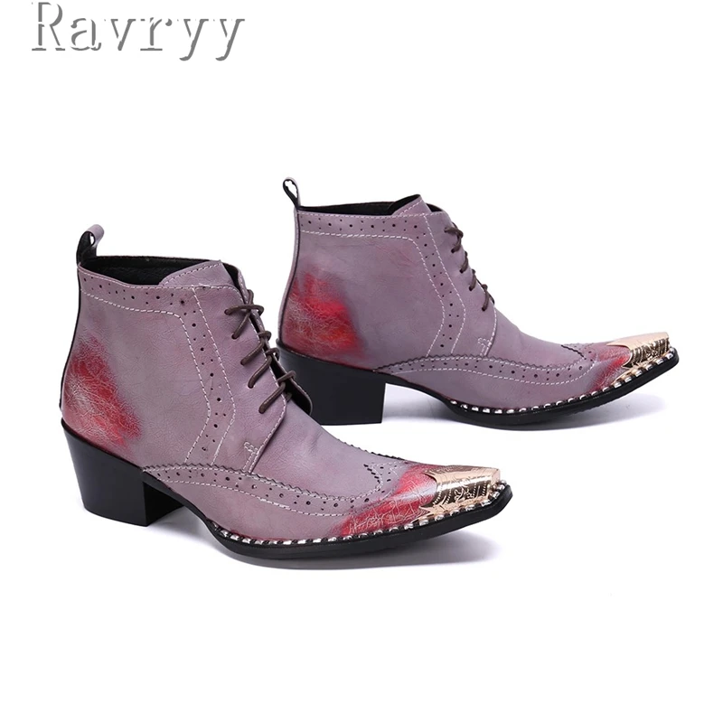 British Style Metal Square Toe Men Ankle Boots Designer New Genuine Leather Lace Up Height Increasing Short Boots
British Style Metal Square Toe Men Ankle Boots Designer New Genuine Leather Lace Up Height Increasing Short Boots