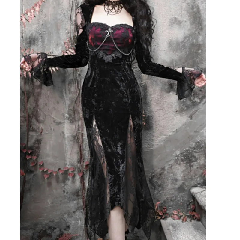 Halloween Role-playing Costume Women's Elegant Gothic Lace Velvet Fishtail Dress
Halloween Role-playing Costume Women's Elegant Gothic Lace Velvet Fishtail Dress