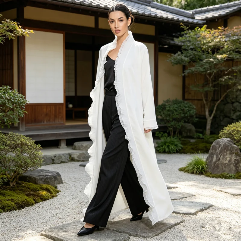 Fashion White Ruffle Kimono Cardigan Abaya Dress Women Muslim Dubai Kaftan Islam Clothing Kebaya Caftan Marocain Femme Robe Gown
Fashion White Ruffle Kimono Cardigan Abaya Dress Women Muslim Dubai Kaftan Islam Clothing Kebaya Caftan Marocain Femme Robe Gown