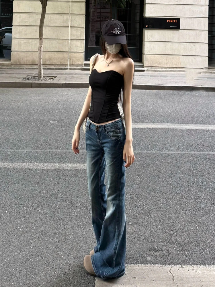 American High Street Low Waist Retro Blue Bell Bottom Jeans Women Slimming Sexy Floor Length Pants Tall Extended Length
American High Street Low Waist Retro Blue Bell Bottom Jeans Women Slimming Sexy Floor Length Pants Tall Extended Length