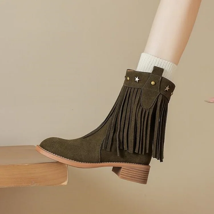 Brown Short Fringe Women Boots Side Zipper 4cm Med Heels Western Botas Side Zipper Khaki Green Autumn Knight Botines Zapatos
Brown Short Fringe Women Boots Side Zipper 4cm Med Heels Western Botas Side Zipper Khaki Green Autumn Knight Botines Zapatos