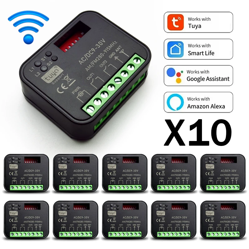10pcs RX MULTI Tuya 433MHz 868MHz WIFI Garage Door Remote Control Receiver AC DC 12V 24V 110V 220V 2CH Smart Switch Controller 
10pcs RX MULTI Tuya 433MHz 868MHz WIFI Garage Door Remote Control Receiver AC DC 12V 24V 110V 220V 2CH Smart Switch Controller