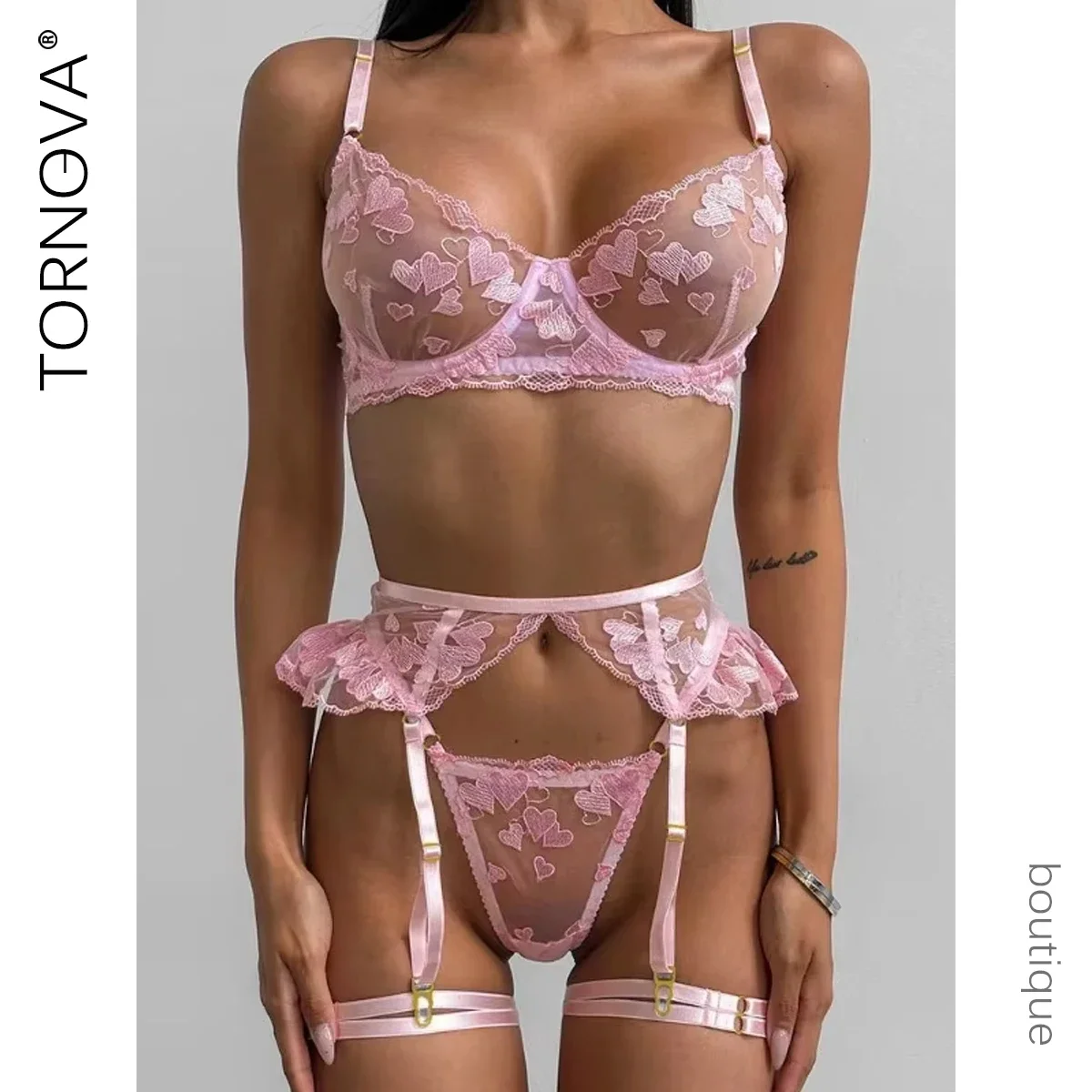 Tornova 4 Piece Set Sexy Embroidery Underwear Set Women Solid Color Mesh See-through Lace Patchwork Sexy Garters Underwear Set
Tornova 4 Piece Set Sexy Embroidery Underwear Set Women Solid Color Mesh See-through Lace Patchwork Sexy Garters Underwear Set