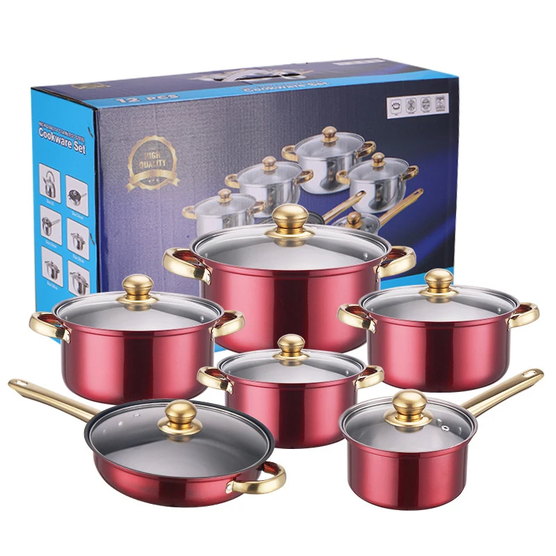 Modern 12-Piece Stainless Steel and Glass Cookware Set Gold-Plated Pots Pans Soup Frying Milk Cookin
Modern 12-Piece Stainless Steel and Glass Cookware Set Gold-Plated Pots Pans Soup Frying Milk Cookin