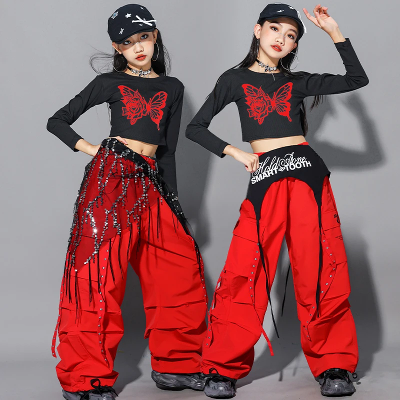 Kpop Dance Costume Girls Jazz Performance Clothing Black Crop Top Red Hip Hop Pants Children Fashion Street Dance Clothes 2856
Kpop Dance Costume Girls Jazz Performance Clothing Black Crop Top Red Hip Hop Pants Children Fashion Street Dance Clothes 2856