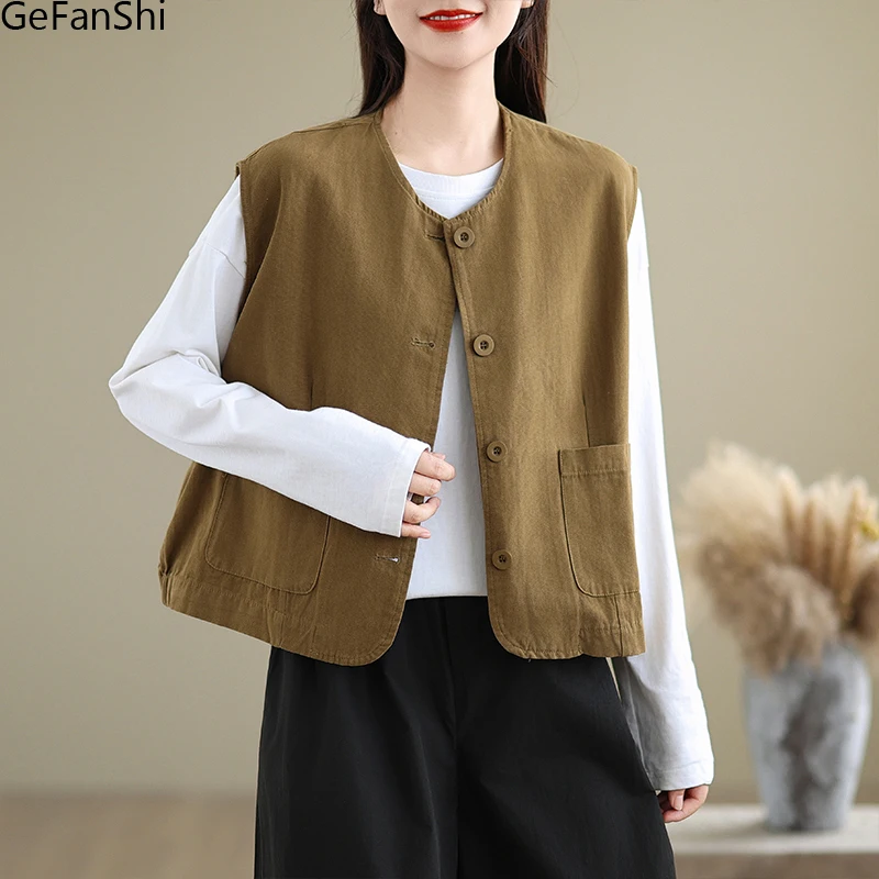 New 2025 Fashion Spring Summer Cotton Linen Solid Button Casual Loose Vest Jackets For Women Tank Coats Clothes Women Outwear
New 2025 Fashion Spring Summer Cotton Linen Solid Button Casual Loose Vest Jackets For Women Tank Coats Clothes Women Outwear