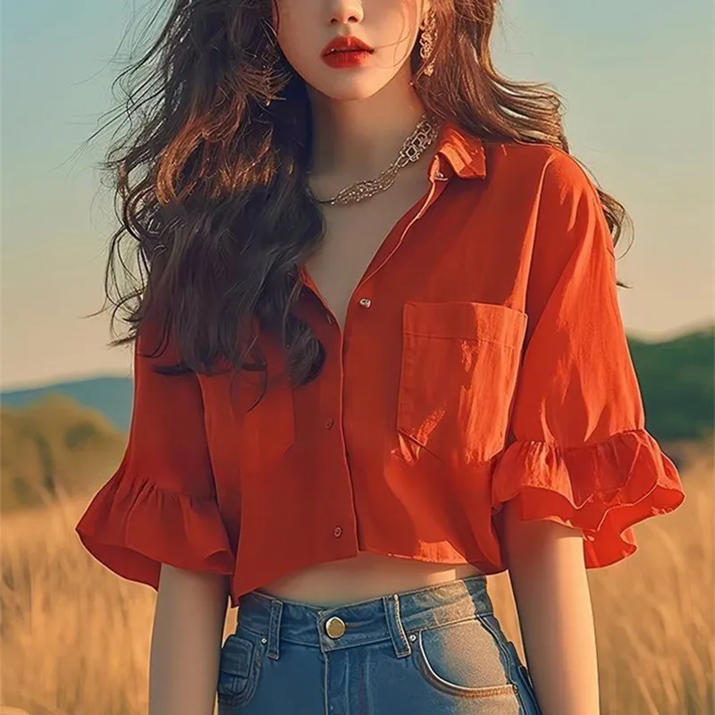 Spring And Summer New Turn-Down Collar Ruffles Flare Short Sleeve Women's Wear High Quality Single Breasted Shirt
Spring And Summer New Turn-Down Collar Ruffles Flare Short Sleeve Women's Wear High Quality Single Breasted Shirt