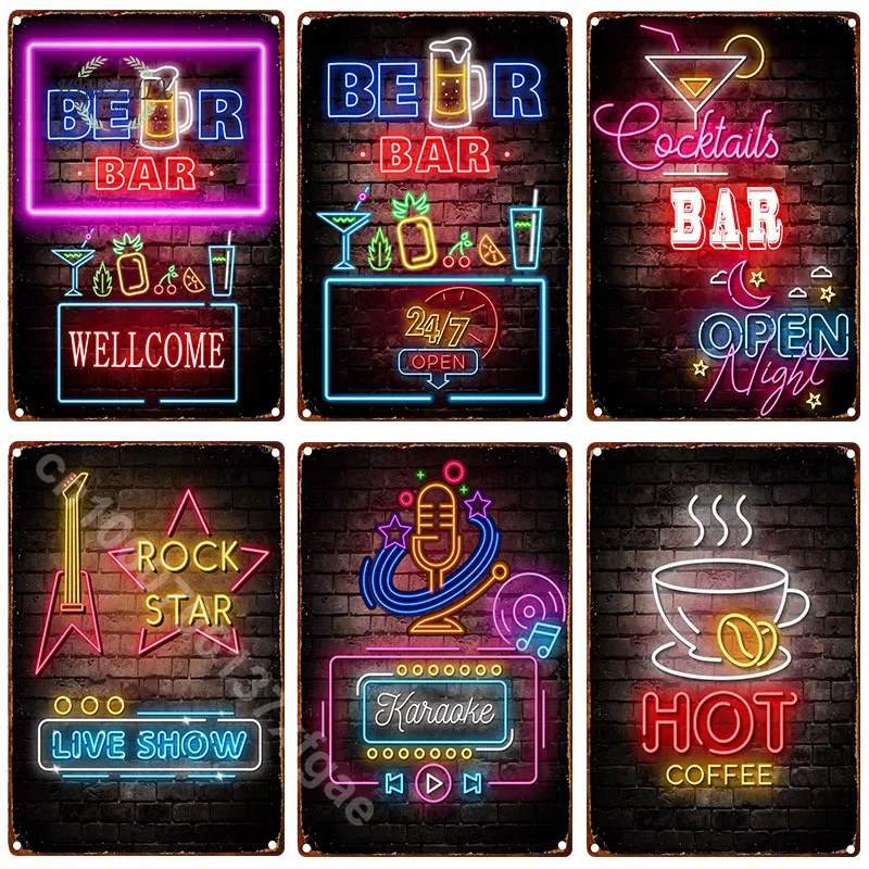 Neon Bar Open Metal Sign Tin Plates Wall Home Living Room Party Decor Retro Vintage for Club Man Cave Cafe Vintage Decoration
Neon Bar Open Metal Sign Tin Plates Wall Home Living Room Party Decor Retro Vintage for Club Man Cave Cafe Vintage Decoration