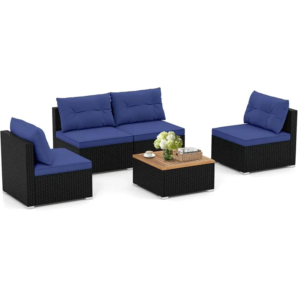 5-Piece Outdoor Wicker Sectional Set with Cushioned Sofas and Acacia Wood Coffee Table, Ideal for Patio, Garden, Poolside, and B
5-Piece Outdoor Wicker Sectional Set with Cushioned Sofas and Acacia Wood Coffee Table, Ideal for Patio, Garden, Poolside, and B