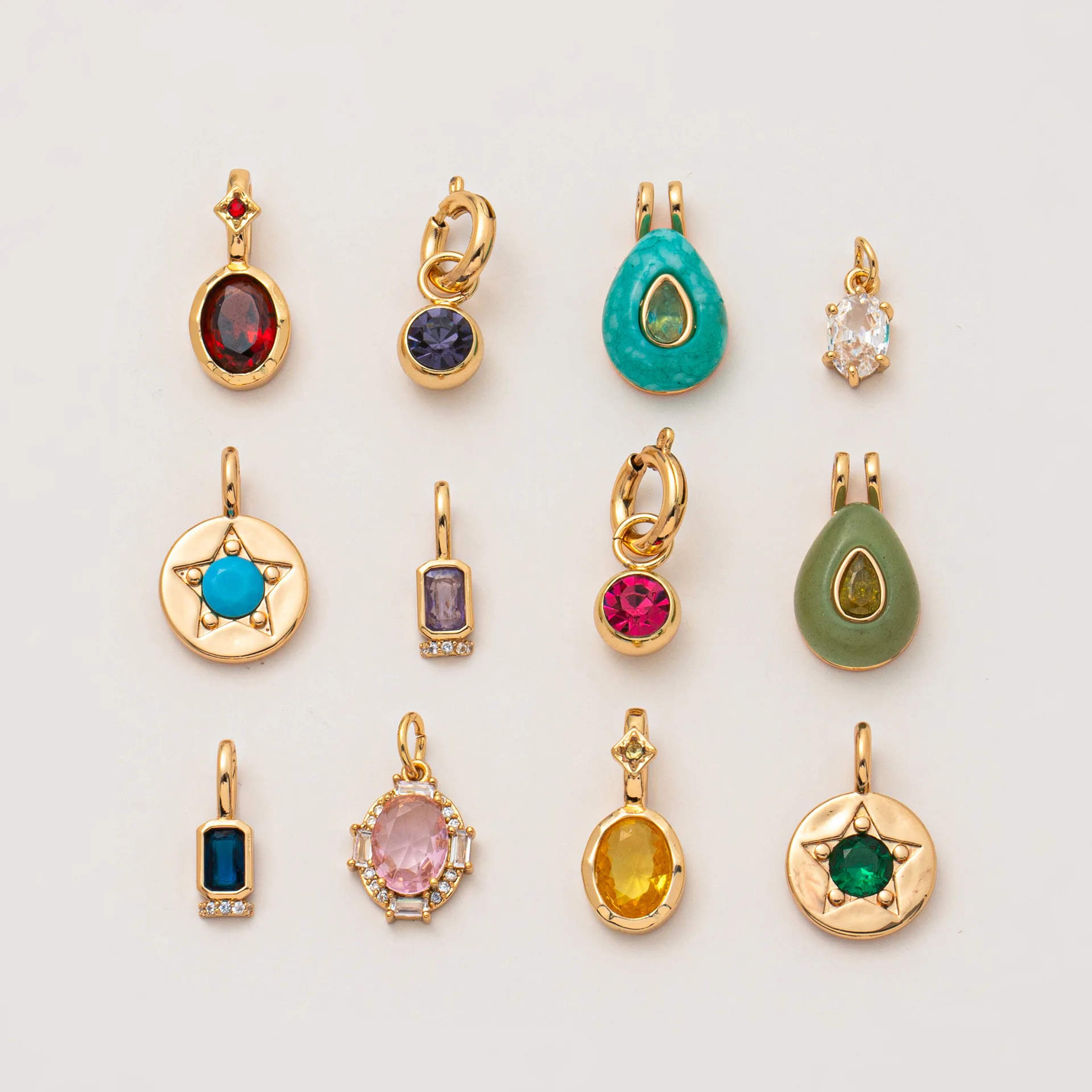 18K Gold Plated Colorful Gemstone Charms – DIY Interchangeable Pendant Set for Necklace Jewelry Making
18K Gold Plated Colorful Gemstone Charms – DIY Interchangeable Pendant Set for Necklace Jewelry Making