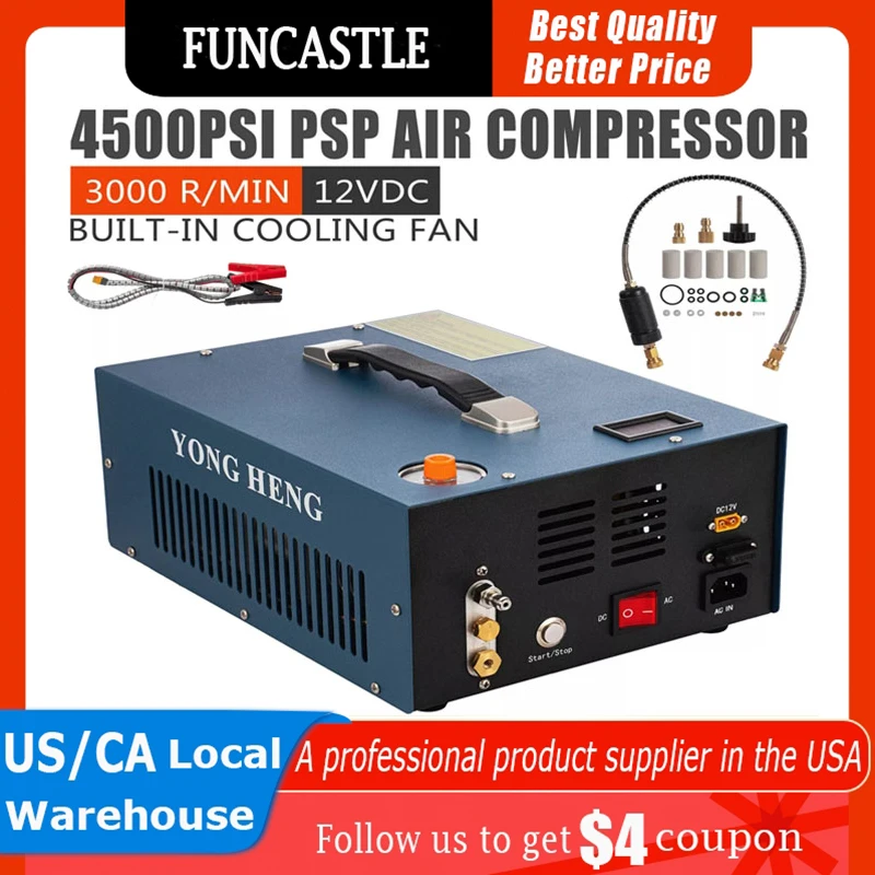 30Mbar Portable PCP Air Compressor Pump 12VDC 110V High Pressure Compressor for PCP 4500psi Diving Bottle Air Rifle No Oil/Water
30Mbar Portable PCP Air Compressor Pump 12VDC 110V High Pressure Compressor for PCP 4500psi Diving Bottle Air Rifle No Oil/Water