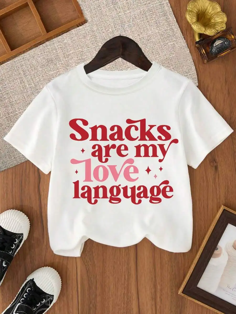 Kids White Graphic Tee with 'Snacks Are My Love Language' Print
Kids White Graphic Tee with 'Snacks Are My Love Language' Print