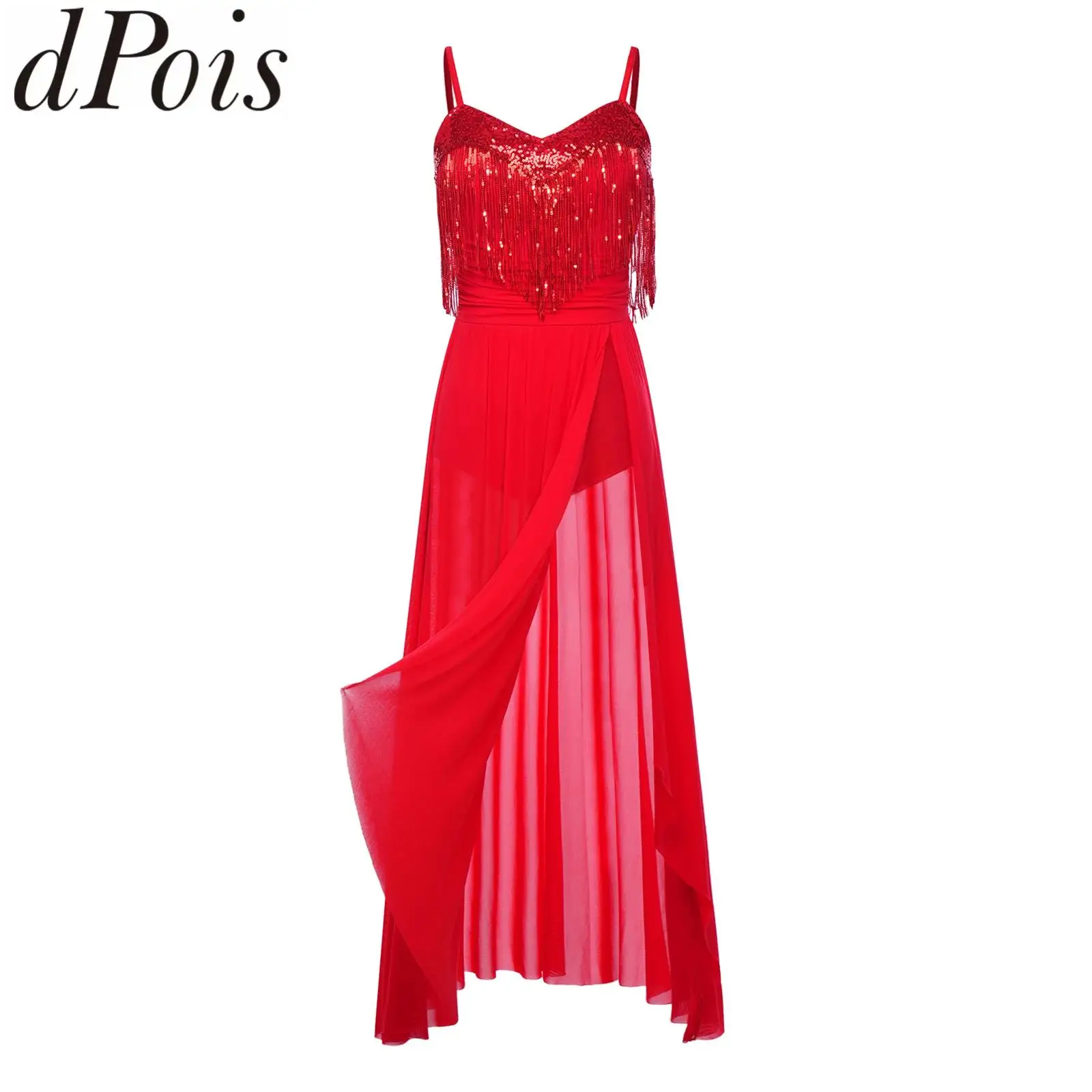 Women Lyrical Dance Sling Dress Sequin Tassels Leotard Patchwork Side Split Sheer Mesh Skirted Modern Contemporary Dance Dresses
Women Lyrical Dance Sling Dress Sequin Tassels Leotard Patchwork Side Split Sheer Mesh Skirted Modern Contemporary Dance Dresses