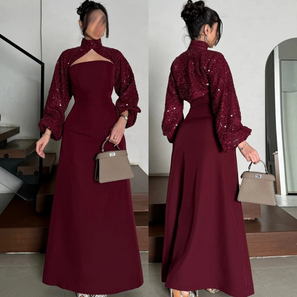 Customized High Collar Long Sleeves Jersey A-Line Evening Dress Exquisite Sequined Party Dresses Sparkly Special Occasion Gowns
Customized High Collar Long Sleeves Jersey A-Line Evening Dress Exquisite Sequined Party Dresses Sparkly Special Occasion Gowns