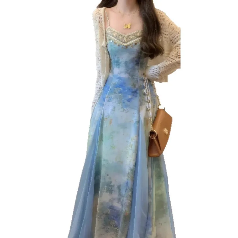 party dressesWomen's oil painting print slip dress set spaghetti strap flowy maxi dress with knit cardigan vacation casual wear
party dressesWomen's oil painting print slip dress set spaghetti strap flowy maxi dress with knit cardigan vacation casual wear