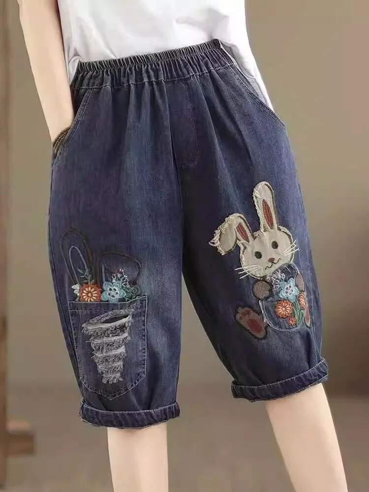 Летние тонкие пятисеми широких джинсов, женские брюки с высокой талией, свободные брюки в стиле ретро, большие размеры, универсальные брюки 
Летние тонкие пятисеми широких джинсов, женские брюки с высокой талией, свободные брюки в стиле ретро, большие размеры, универсальные брюки