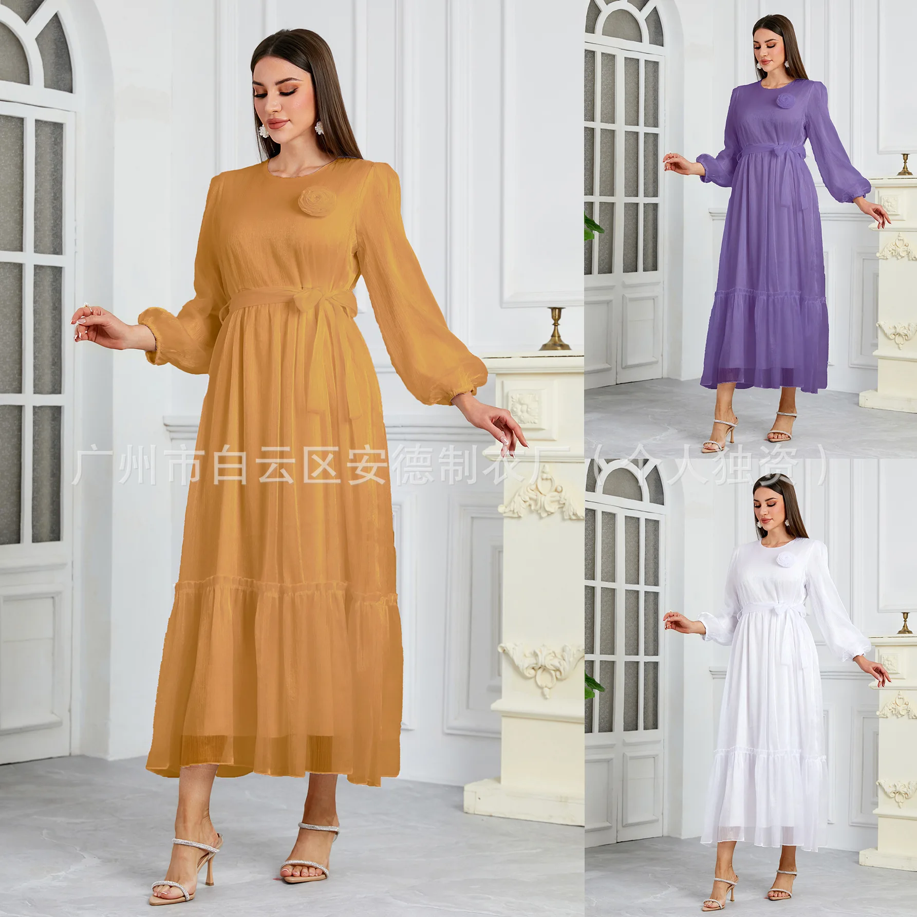 Women's New Fashionable and Elegant Crepe Round Neck Waist Belt Cinched Dress Temu Robe Abaya Ramadan Dubai Luxury Islam Elegant
Women's New Fashionable and Elegant Crepe Round Neck Waist Belt Cinched Dress Temu Robe Abaya Ramadan Dubai Luxury Islam Elegant