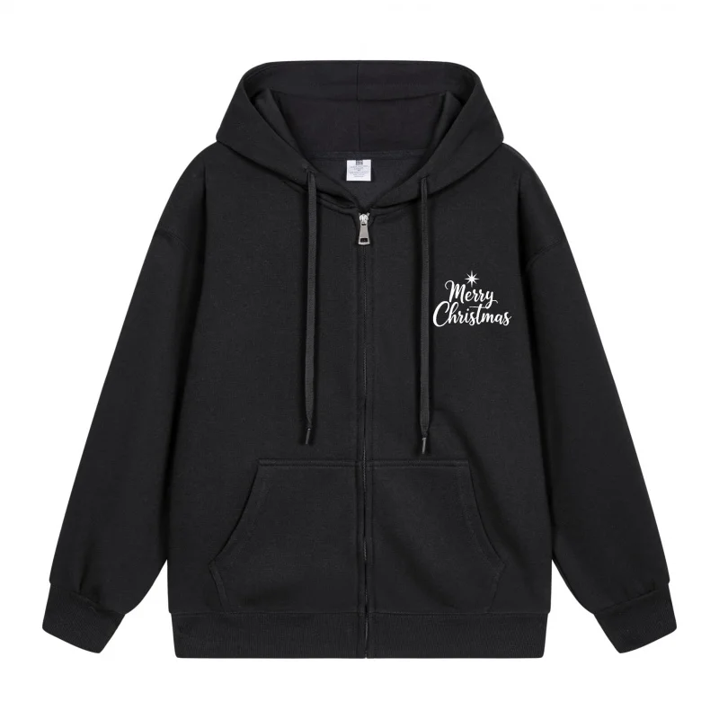 Men's Zip-Up Hoodie Black Hoodie Black Hoodie With Merry Christmas Print On Chest Christmas in 2025 Festive Print 
Men's Zip-Up Hoodie Black Hoodie Black Hoodie With Merry Christmas Print On Chest Christmas in 2025 Festive Print