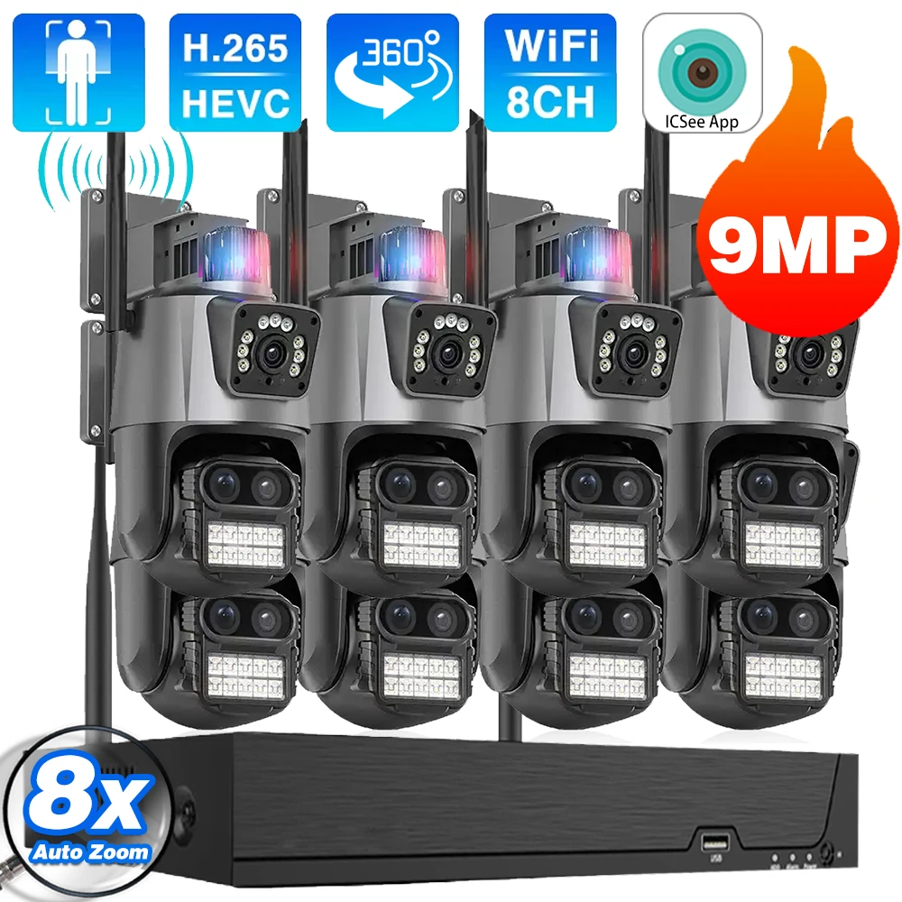 8CH Wireless Surveillance Auto Track System NVR 9MP Three Lens Security CCTV IP Cameras 8X Zoom PTZ Outdoor Smart WIFI NVR Kit
8CH Wireless Surveillance Auto Track System NVR 9MP Three Lens Security CCTV IP Cameras 8X Zoom PTZ Outdoor Smart WIFI NVR Kit