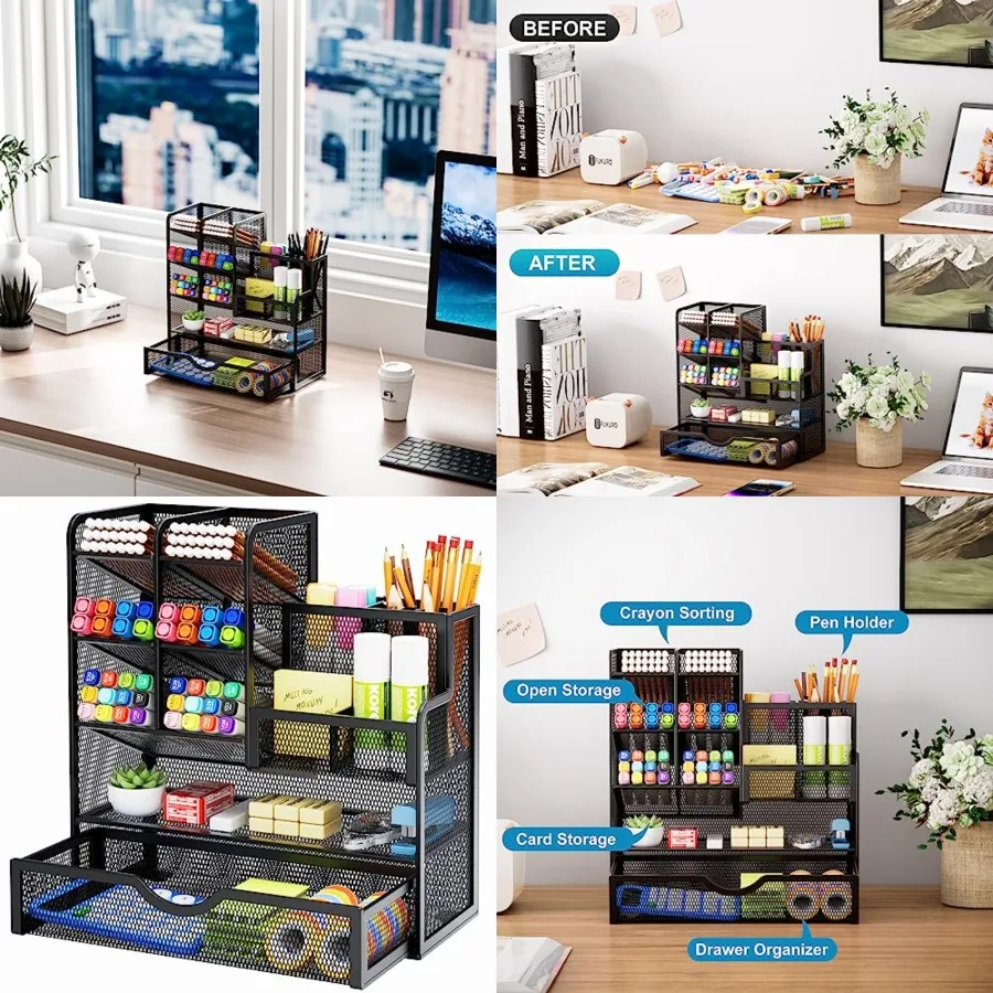 Mesh Pen Holder for Desk, Multi-Functional Pencil Organizer with Drawer, Desk Organizers and Accessories for Office Art Supplie
Mesh Pen Holder for Desk, Multi-Functional Pencil Organizer with Drawer, Desk Organizers and Accessories for Office Art Supplie