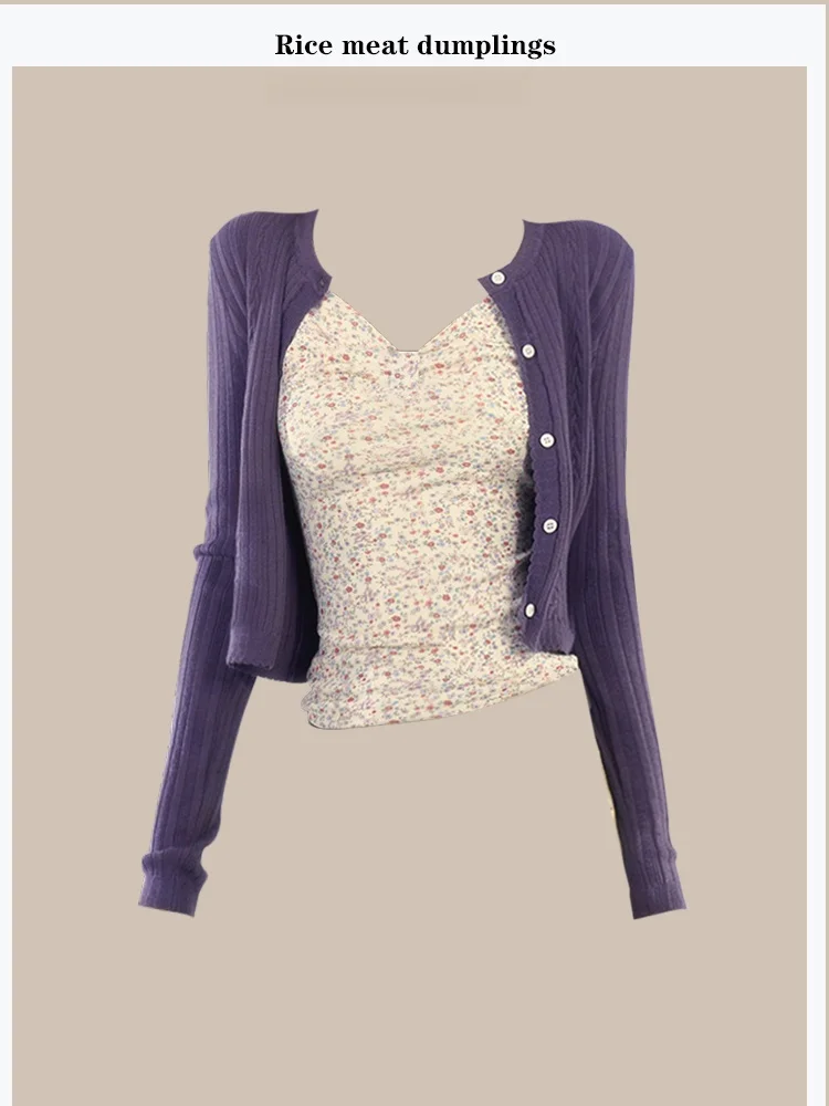 Chic Purple Knitted Open Cardigan with Small Floral Print Korean Style Lazy Fashion Top Women's Spring Summer Short Sleeve
Chic Purple Knitted Open Cardigan with Small Floral Print Korean Style Lazy Fashion Top Women's Spring Summer Short Sleeve