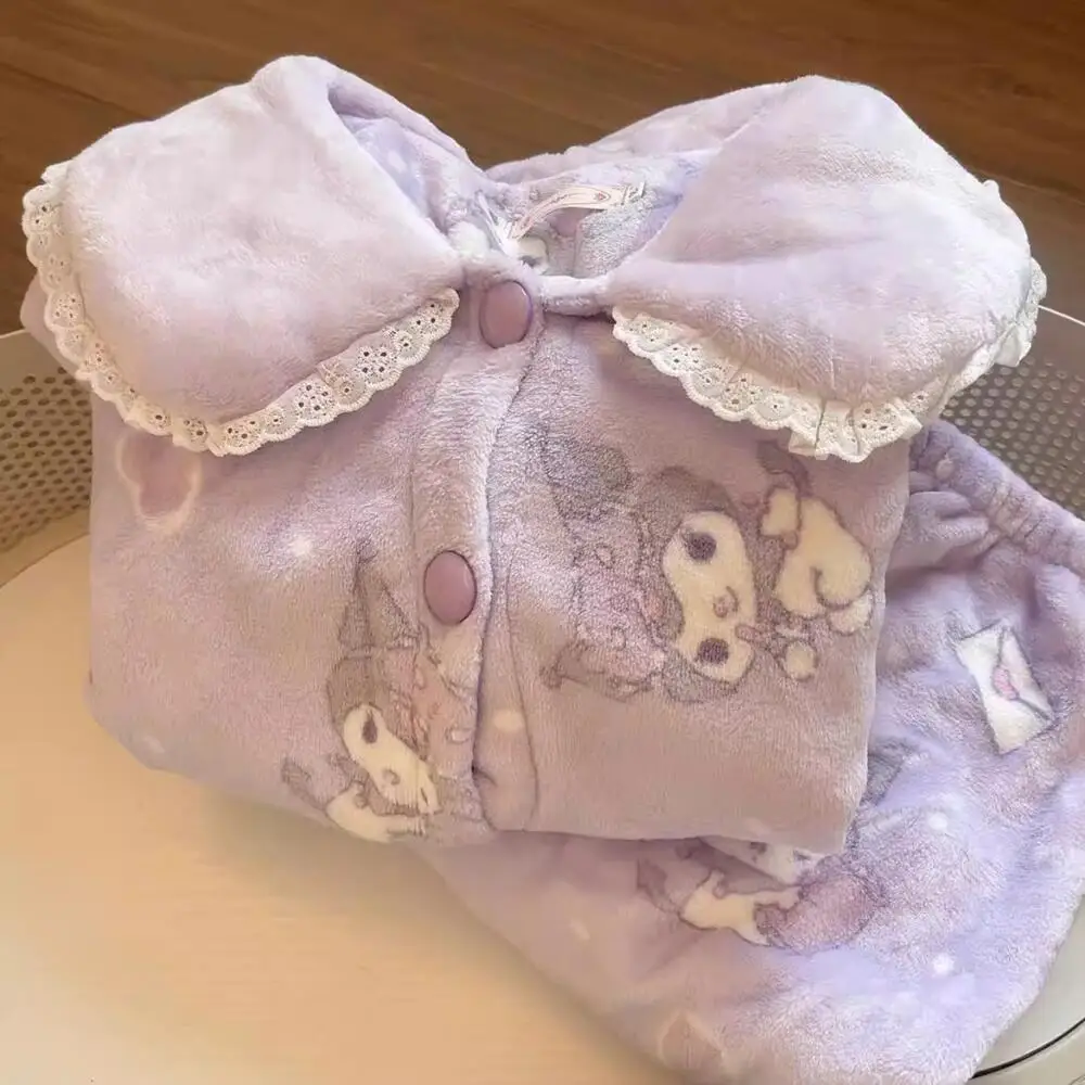 2Pcs Sanrio Kuromi Women Cartoon Plush Pajamas Set Anime Autumn Winter Adult Thickened Long-Sleeve Pants Cute Warm Home Clothes 
2Pcs Sanrio Kuromi Women Cartoon Plush Pajamas Set Anime Autumn Winter Adult Thickened Long-Sleeve Pants Cute Warm Home Clothes