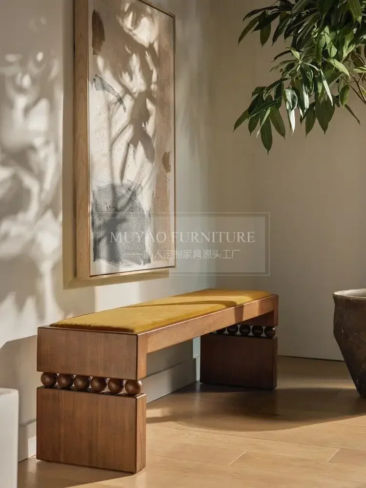 AAMedieval All-solid Wood Bench, Walnut Art Retro Log Dining Table Bench