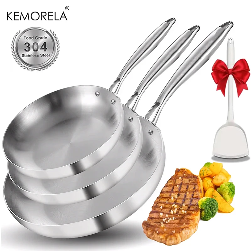KEMORELA 3PCS Frying Pan Multiple Size 304 Stainless Steel 2MM Thick Wok Pan 5 Ply Steel Food Grade Non-Stick Pans Cooking Pot
KEMORELA 3PCS Frying Pan Multiple Size 304 Stainless Steel 2MM Thick Wok Pan 5 Ply Steel Food Grade Non-Stick Pans Cooking Pot