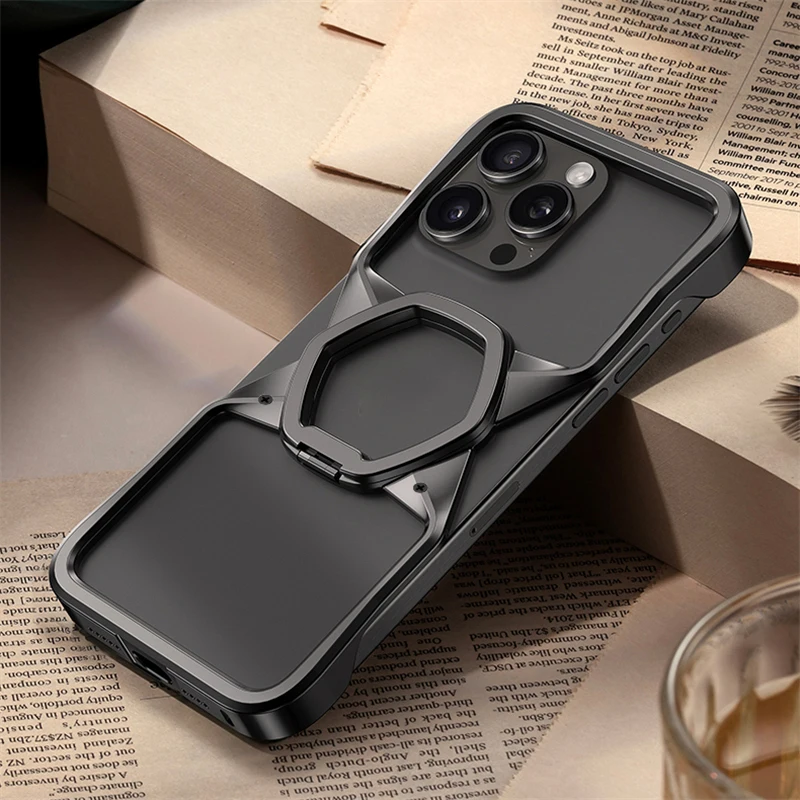 Metal Bumper Phone Case For iPhone 16 15 14 Pro Max Magnetic Stand Shell Aluminum Alloy Removable Hollow Cover
Metal Bumper Phone Case For iPhone 16 15 14 Pro Max Magnetic Stand Shell Aluminum Alloy Removable Hollow Cover