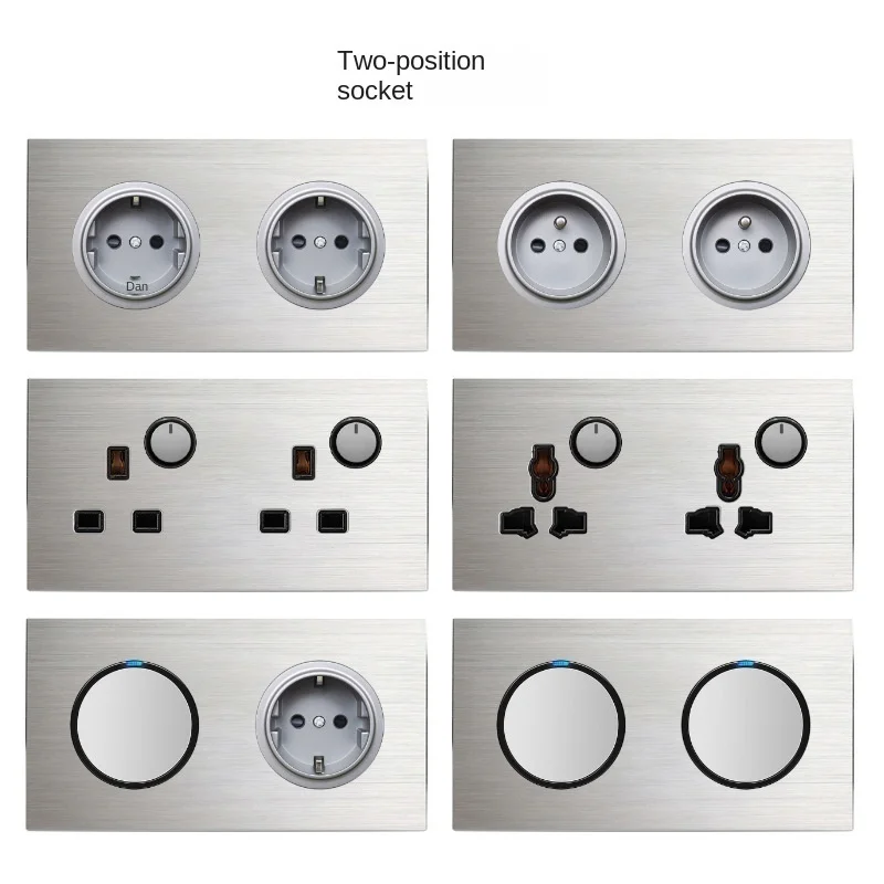Silver Aluminum alloy 146mm 86mm switch socket EU standard universal multi three hole socket European germany French usb socket
Silver Aluminum alloy 146mm 86mm switch socket EU standard universal multi three hole socket European germany French usb socket