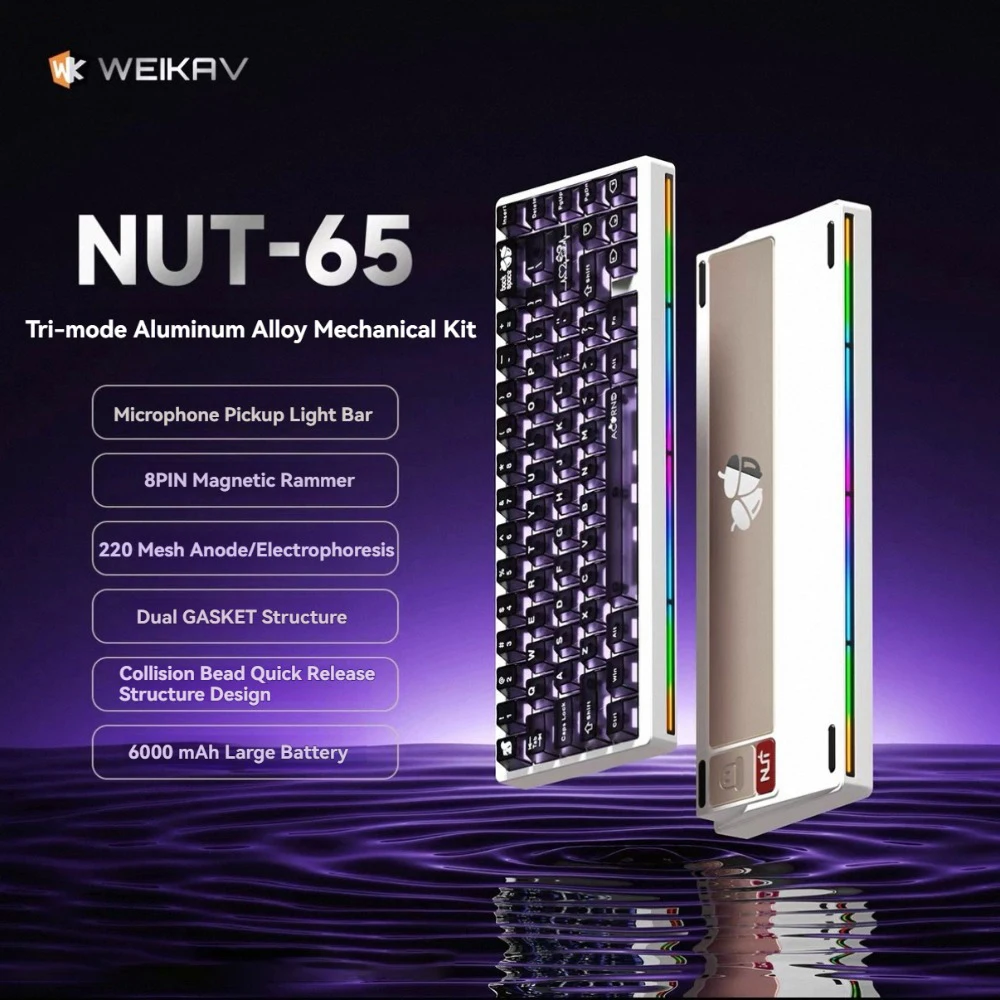 Weikav Nut-65 Mechanical Keyboard Rgb Tri-Mode Aluminium Alloy Gaming Kit With Two Gasket Structure Computer Game Office Gift
Weikav Nut-65 Mechanical Keyboard Rgb Tri-Mode Aluminium Alloy Gaming Kit With Two Gasket Structure Computer Game Office Gift