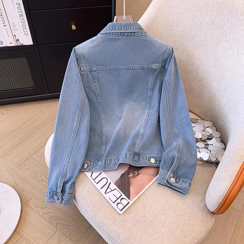 Spring Korean Vintage Light Blue Slim Short Denim Jacket Frayed Burrs Lapel Long Sleeve Jeans Jacket Coat Women Chaqueta Mujer
Spring Korean Vintage Light Blue Slim Short Denim Jacket Frayed Burrs Lapel Long Sleeve Jeans Jacket Coat Women Chaqueta Mujer