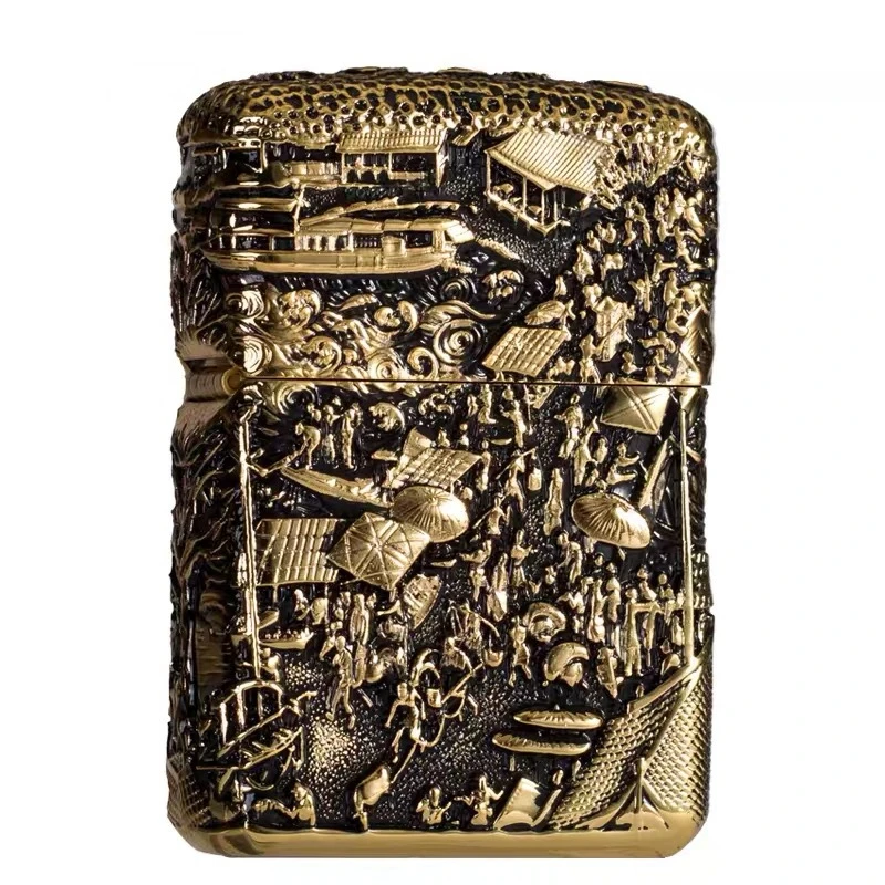 Chinese Qingming Festival Caving Vintage Metal Weel Kerosene Lighters Unique Gasoline Lighter Windproof Men Smoking Lighter
Chinese Qingming Festival Caving Vintage Metal Weel Kerosene Lighters Unique Gasoline Lighter Windproof Men Smoking Lighter
