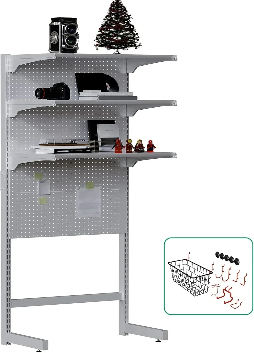 Standing Pegboard Shelf Unit, 30'' White Home Office shlef cabinets with Metal Pegboard and 15 Pieces Organizer Tool Holders
Standing Pegboard Shelf Unit, 30'' White Home Office shlef cabinets with Metal Pegboard and 15 Pieces Organizer Tool Holders