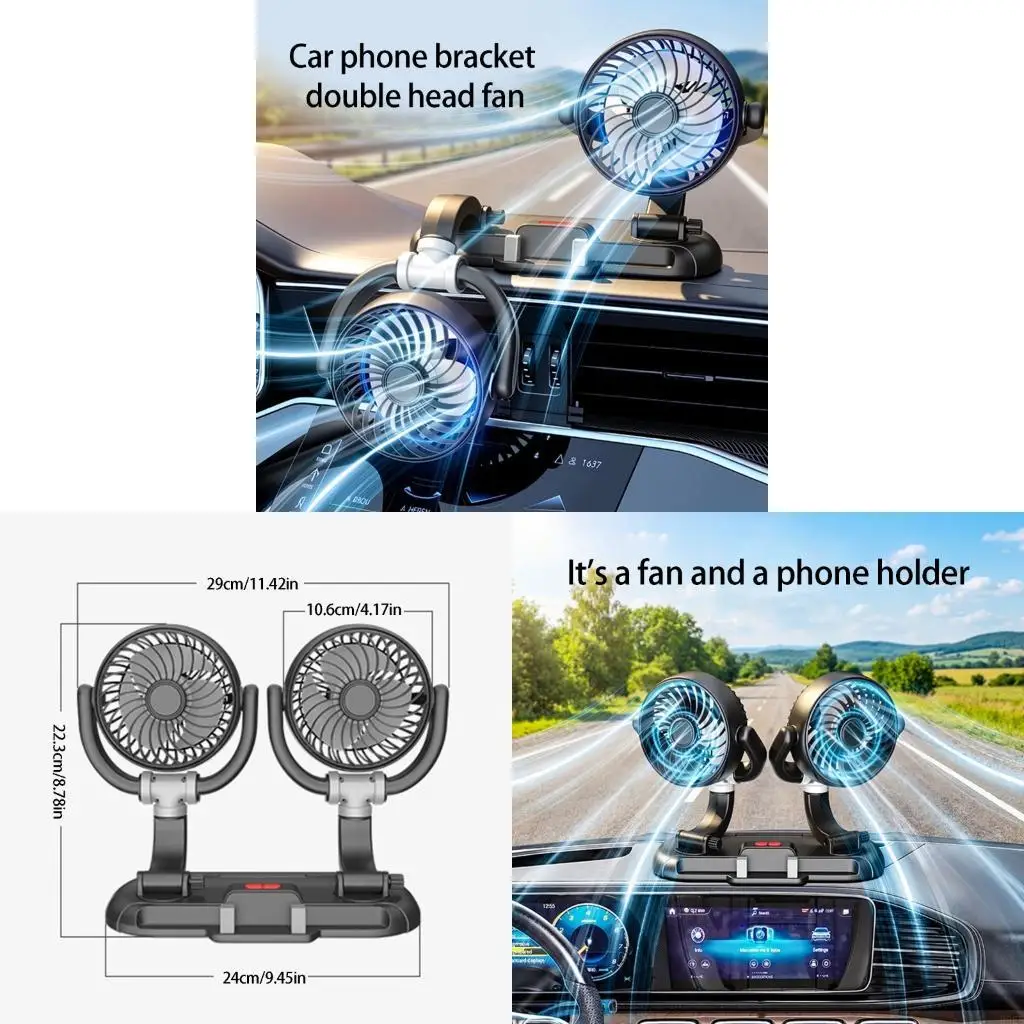 Double Head USB Car Fan with Phone Holder 5W Low Power Consumption ABS Material for Dashboard Cooling in Vehicles & Office H9EE
Double Head USB Car Fan with Phone Holder 5W Low Power Consumption ABS Material for Dashboard Cooling in Vehicles & Office H9EE