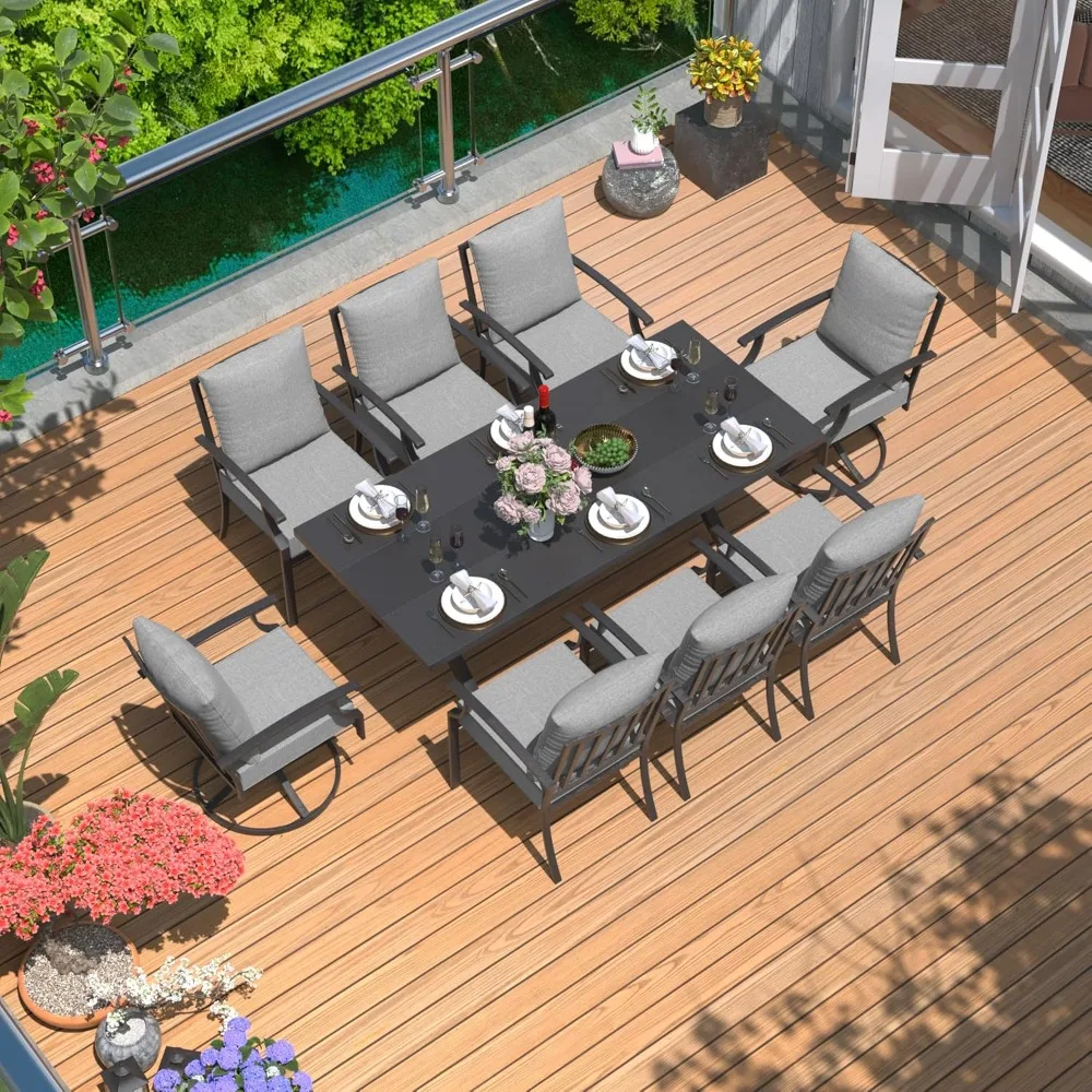Patio Dining Set 9 Pieces for 8,w/2 Swivel Chairs and Longboard Metal Dining Table with Umbrella Hole for Garden,Backyard
Patio Dining Set 9 Pieces for 8,w/2 Swivel Chairs and Longboard Metal Dining Table with Umbrella Hole for Garden,Backyard