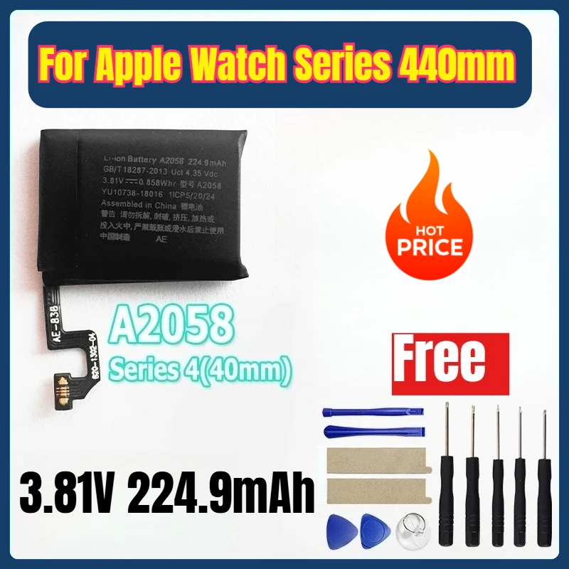New A2058 Battery A2058 224.9mAh for Apple Watch Series 440mm Battery A2059 for Apple Watch Series 4 44mm + Free Tools
New A2058 Battery A2058 224.9mAh for Apple Watch Series 440mm Battery A2059 for Apple Watch Series 4 44mm + Free Tools