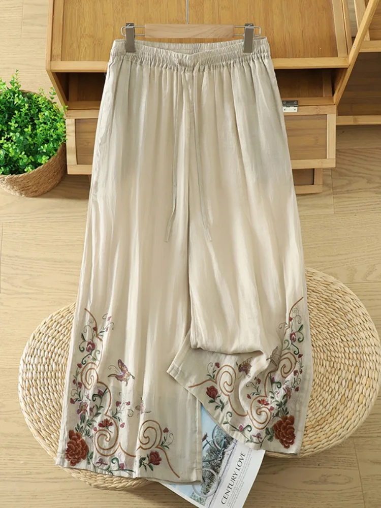 Elegant Ethnic Style Heavy Embroidery Wide Leg Pants Women's Cotton Linen High Waist Double Layer Casual Long Trousers
Elegant Ethnic Style Heavy Embroidery Wide Leg Pants Women's Cotton Linen High Waist Double Layer Casual Long Trousers