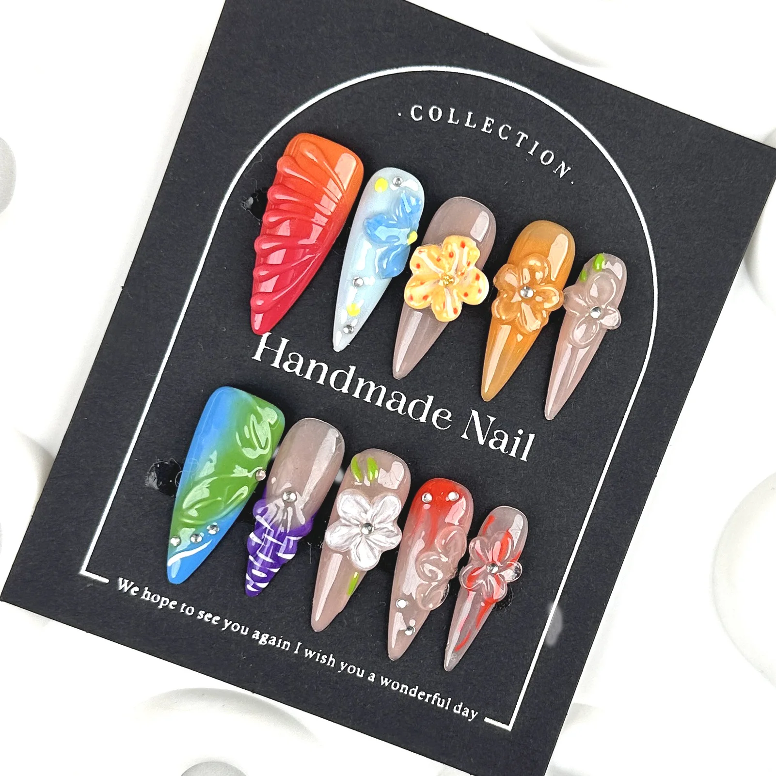 10pcs Handmade Long Alomd Press on Nails Ins 3d Carving Shell Petals False Nails European Spicy Girl Style Fake Nail Patches
10pcs Handmade Long Alomd Press on Nails Ins 3d Carving Shell Petals False Nails European Spicy Girl Style Fake Nail Patches