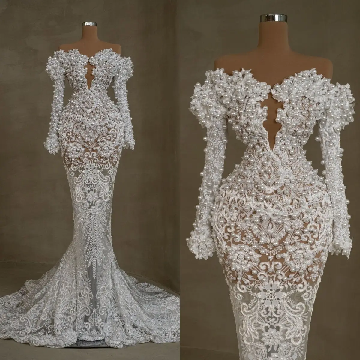 Customized Appliques Wedding Dresses Mermaid Off Shoulder Pearls Long Sleeve Bridal Gowns Customized Vestido De Novia
Customized Appliques Wedding Dresses Mermaid Off Shoulder Pearls Long Sleeve Bridal Gowns Customized Vestido De Novia