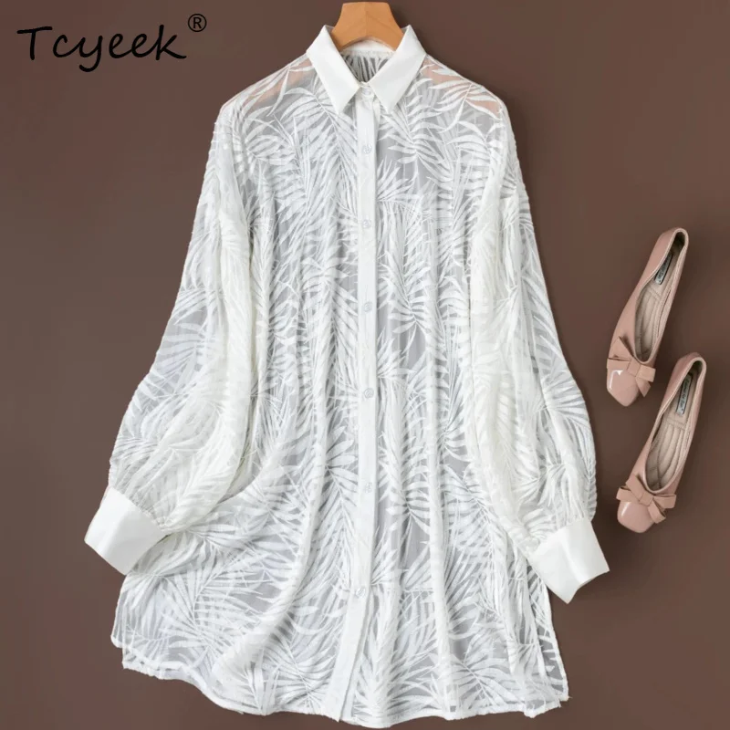 Tcyeek 100% Real Silk Women Shirt 2026 Summer Embroidered Semi-transparent Sun Protection Shirts Ladies Clothing Рубашка Женская
Tcyeek 100% Real Silk Women Shirt 2026 Summer Embroidered Semi-transparent Sun Protection Shirts Ladies Clothing Рубашка Женская