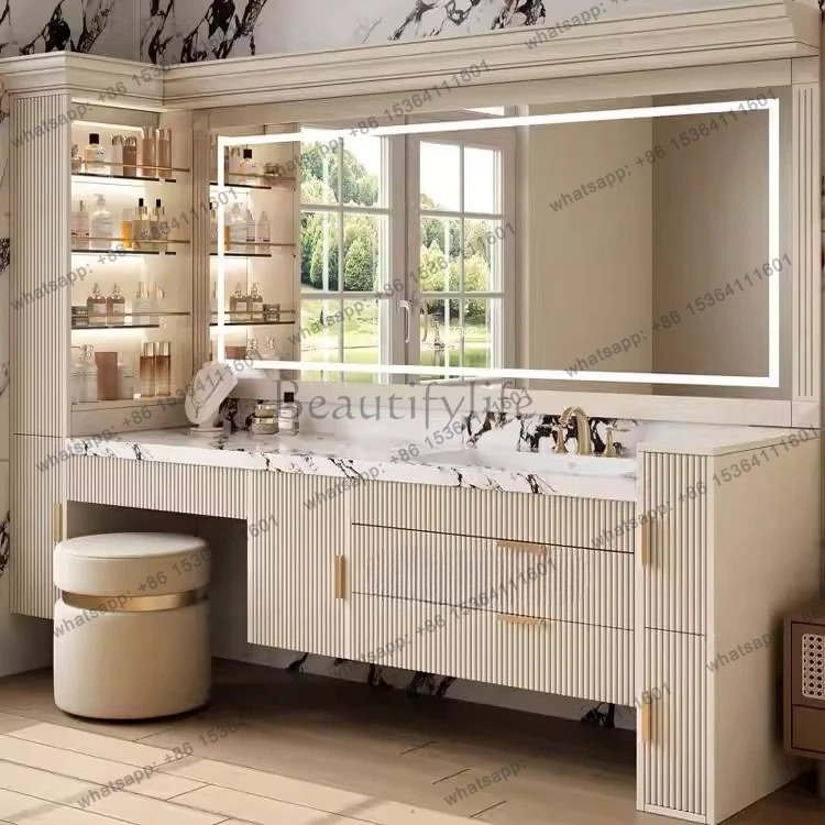 French American bathroom cabinet combination solid wood rock slab wall-mounted washstand luxury stone
French American bathroom cabinet combination solid wood rock slab wall-mounted washstand luxury stone