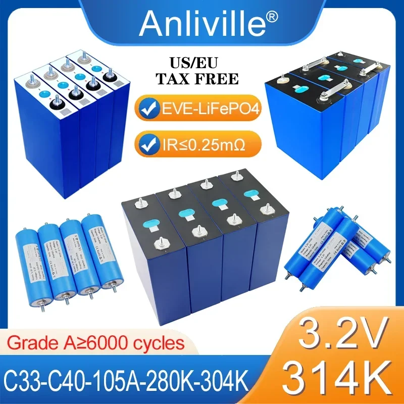 НОВЫЙ 3,2 В C33 C40 105 Ач 280 К 304 К 314 К LiFePO4 Аккумулятор EVE-Grade A DIY 12 В 24 В Электромобиль Лодка RV Автомобильный двигатель Инвертор Солнечное хранилище
НОВЫЙ 3,2 В C33 C40 105 Ач 280 К 304 К 314 К LiFePO4 Аккумулятор EVE-Grade A DIY 12 В 24 В Электромобиль Лодка RV Автомобильный двигатель Инвертор Солнечное хранилище