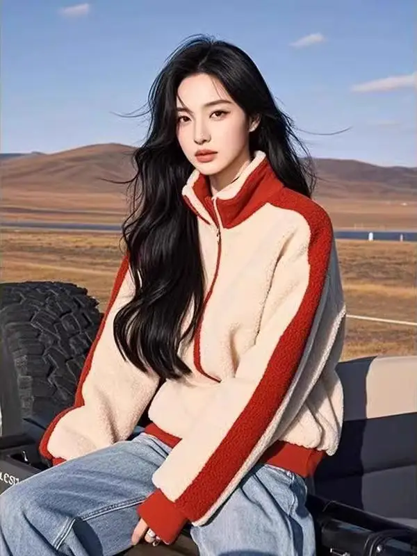 Утепленная женская бейсбольная куртка-бомбер из флиса, красная, зимняя, уникальная, в корейском стиле, с отделкой из овчины и меха ягненка
Утепленная женская бейсбольная куртка-бомбер из флиса, красная, зимняя, уникальная, в корейском стиле, с отделкой из овчины и меха ягненка