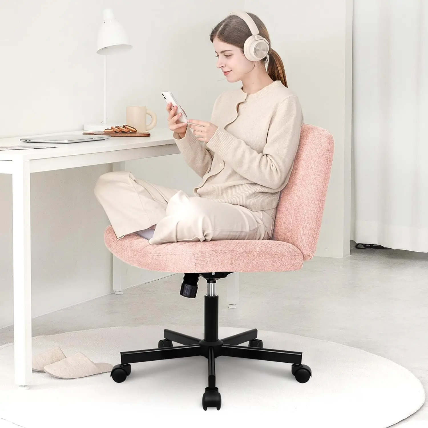 Criss Cross Chair with Wheels Comfy Cross Legged Office Desk Armless Wide Vanity Makeup Chair Adjustable Rolling Computer
Criss Cross Chair with Wheels Comfy Cross Legged Office Desk Armless Wide Vanity Makeup Chair Adjustable Rolling Computer