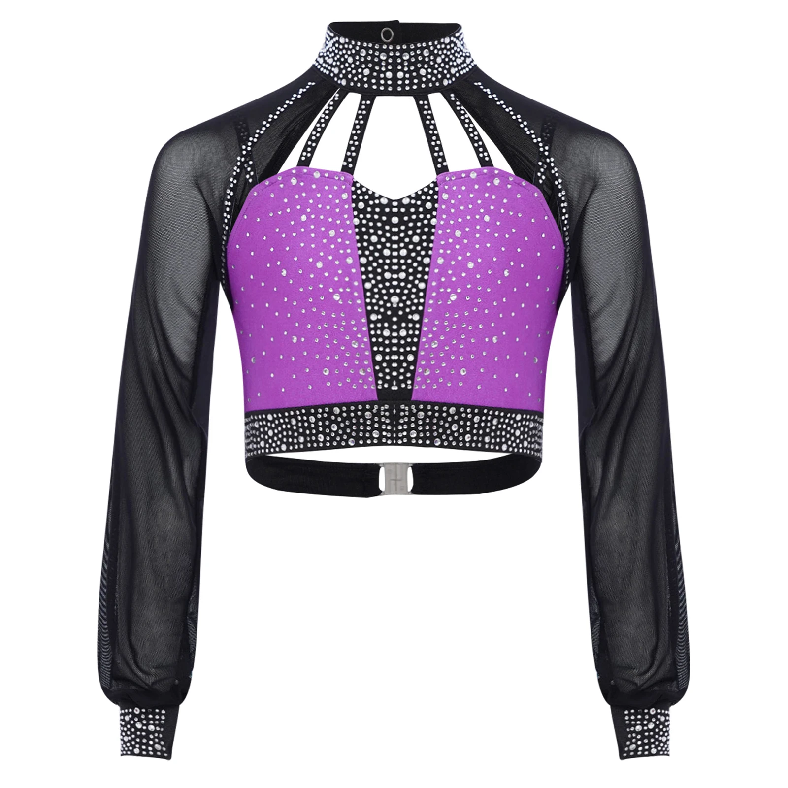Girls Figure Skating Crop Tops for Jazz Lain Dancing Performance Costume Mesh Long Sleeves Backless Strappy Rhinestones Shirts
Girls Figure Skating Crop Tops for Jazz Lain Dancing Performance Costume Mesh Long Sleeves Backless Strappy Rhinestones Shirts